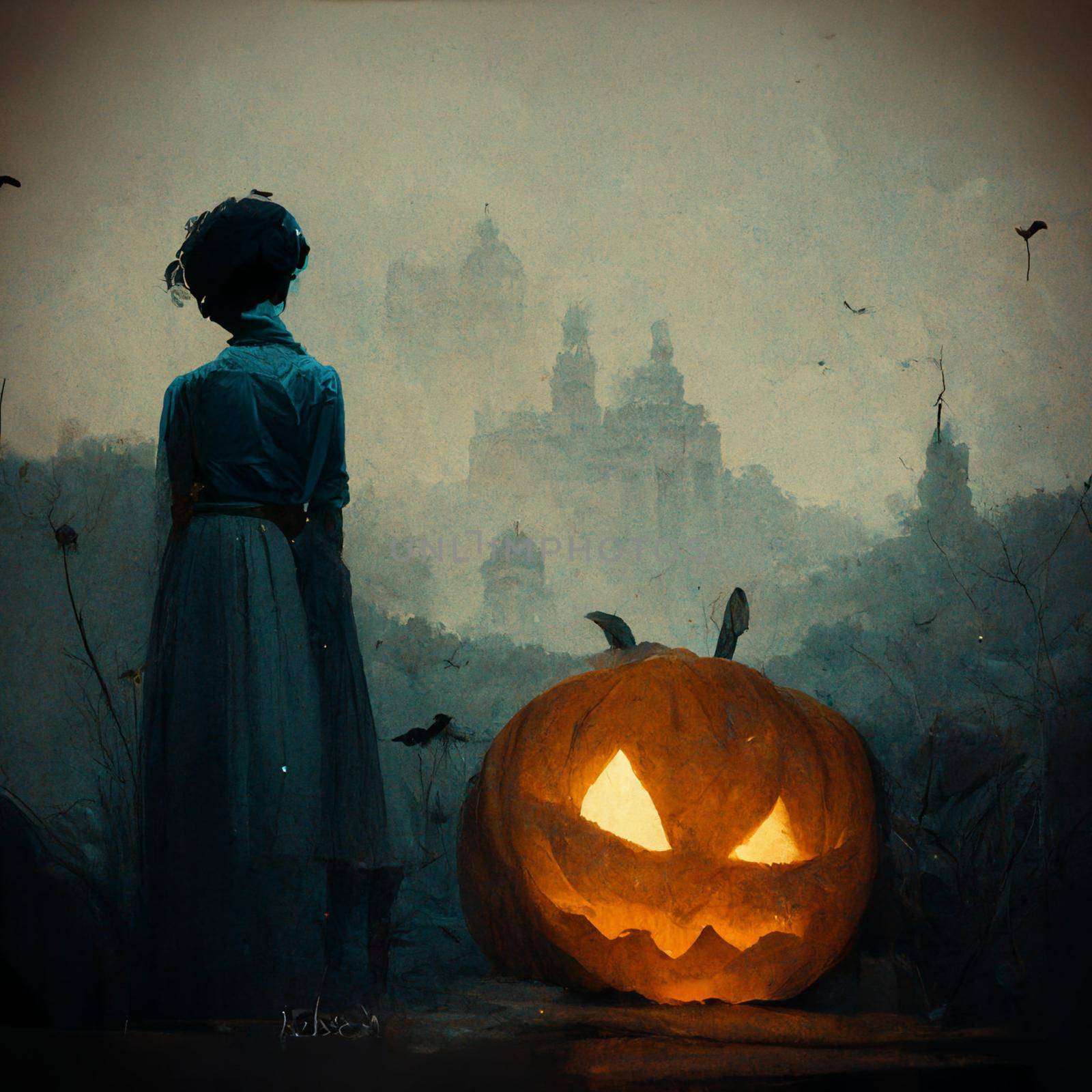 Halloween alone in a gloomy swamp Illustration