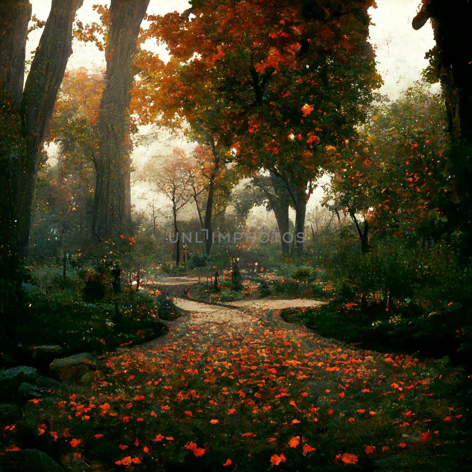 Photorealistic image of an autumn park with falling leaves by NeuroSky