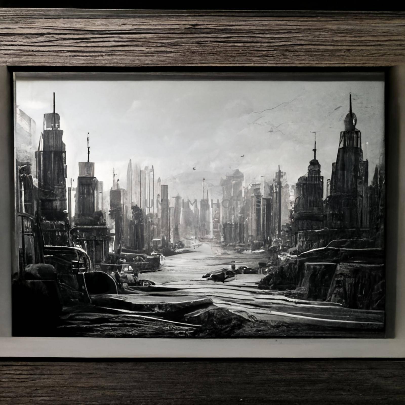 Pencil painting of the city. High quality illustration