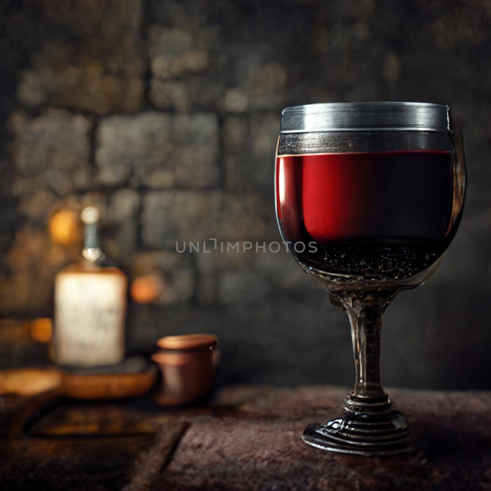 Still life with wine and glass. High quality illustration