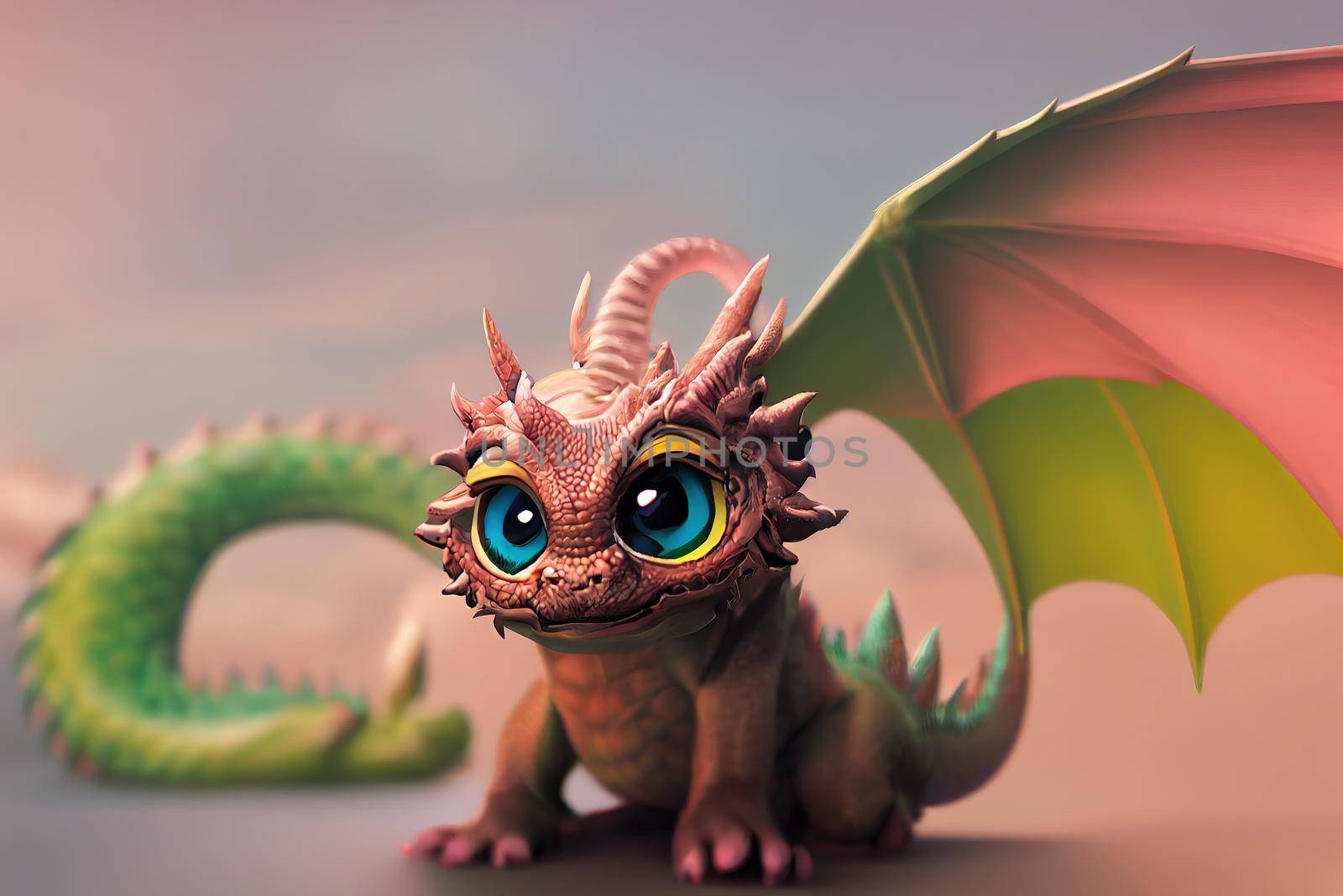 cute fantasy baby animals dragon monster. High quality 3d illustration