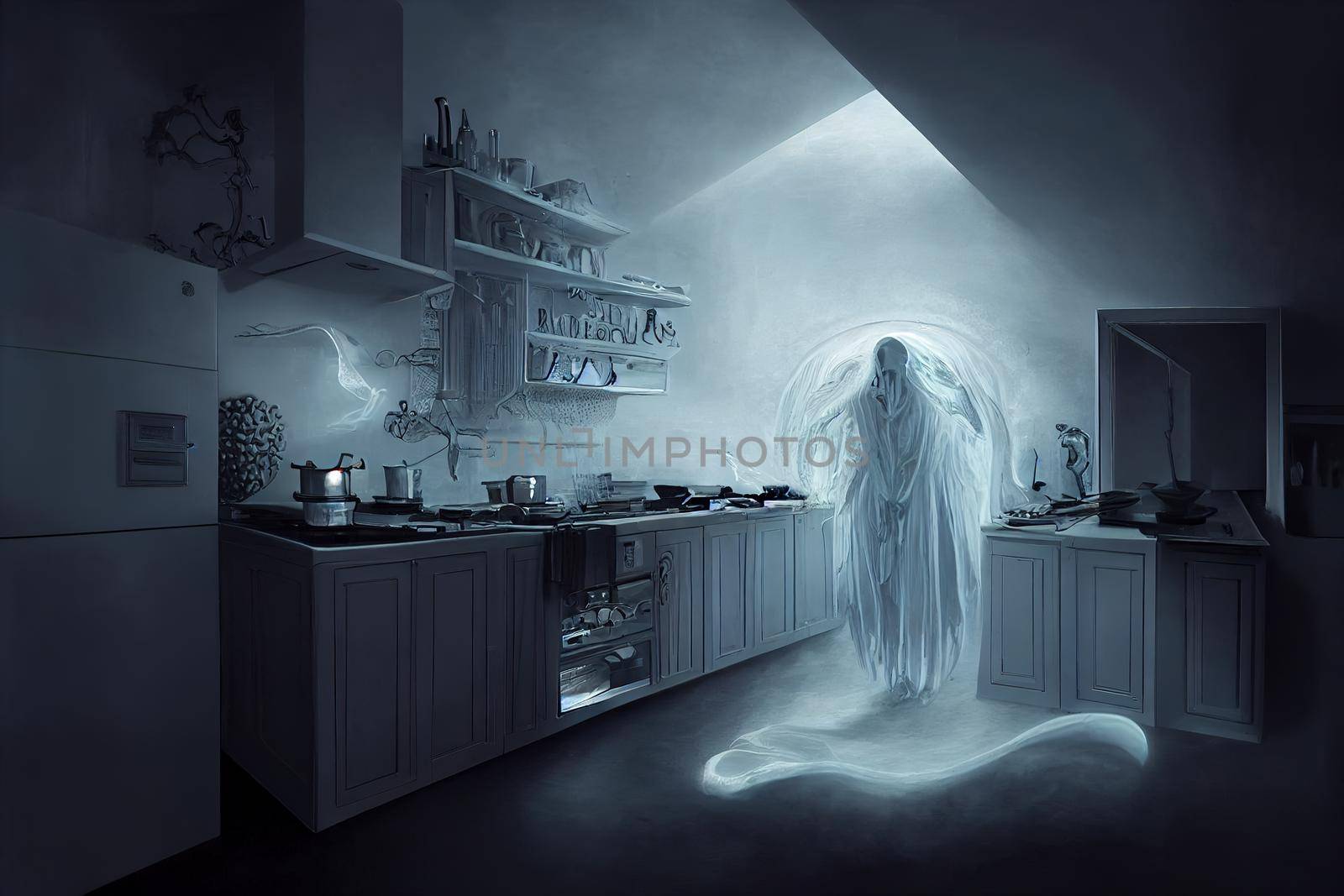 scary ghost in house. High quality 3d illustration