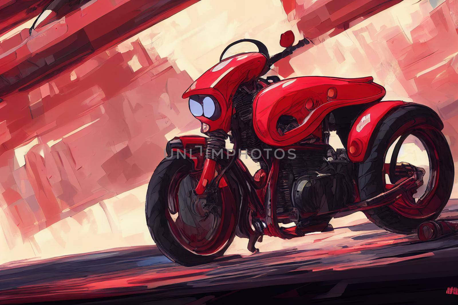 80s anime style red motorcycle background by 2ragon