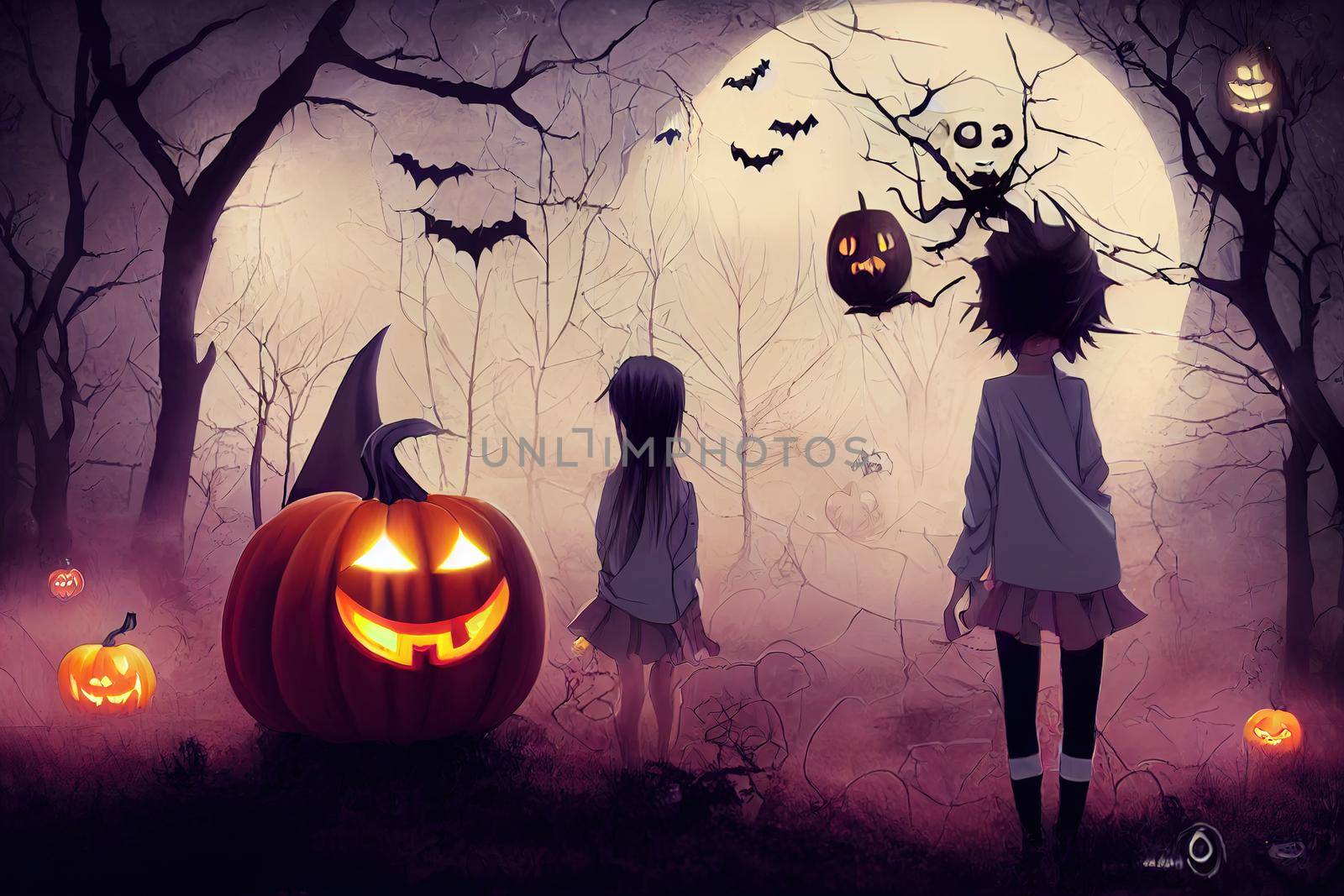 anime characters in halloween night by 2ragon