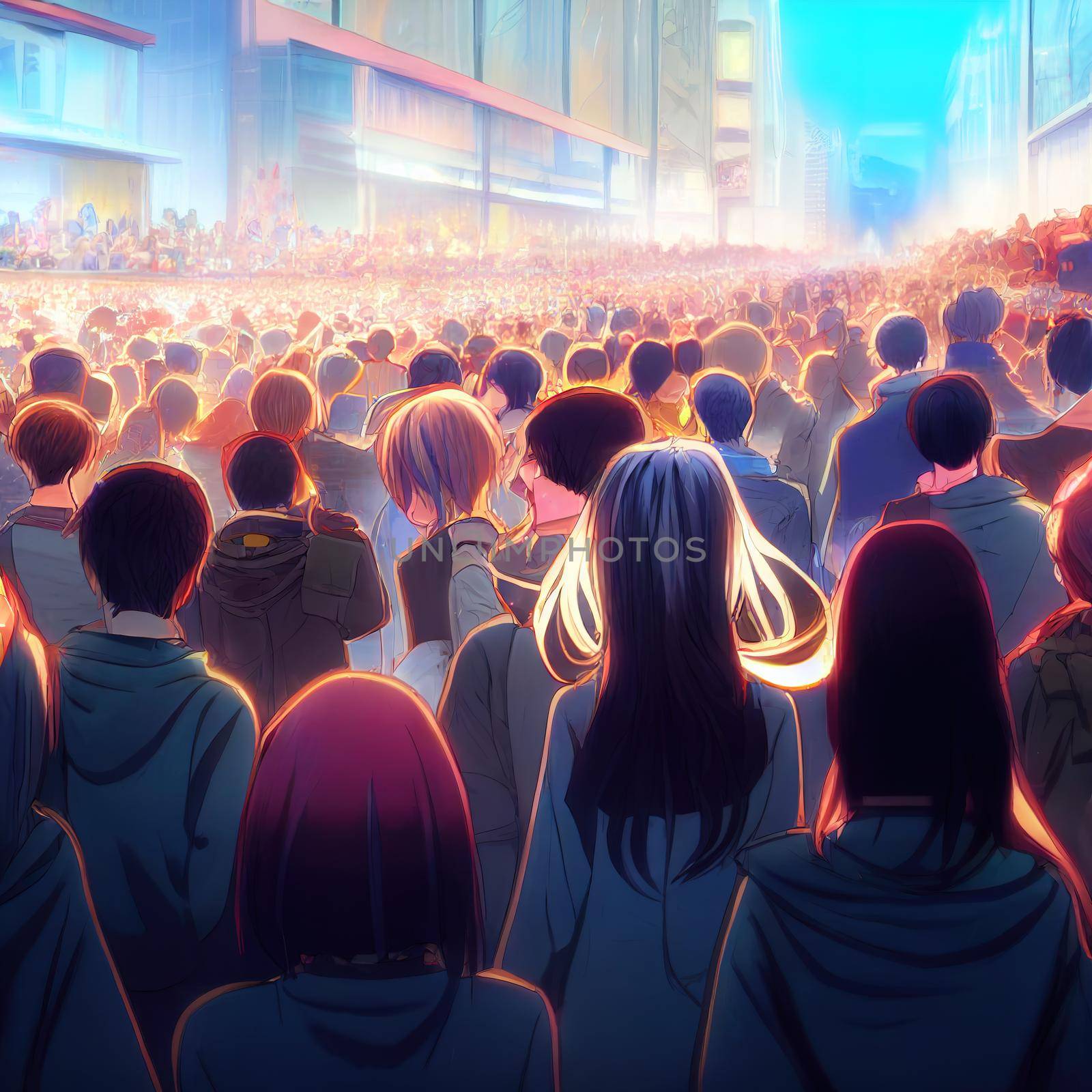 crowds background anime style by 2ragon