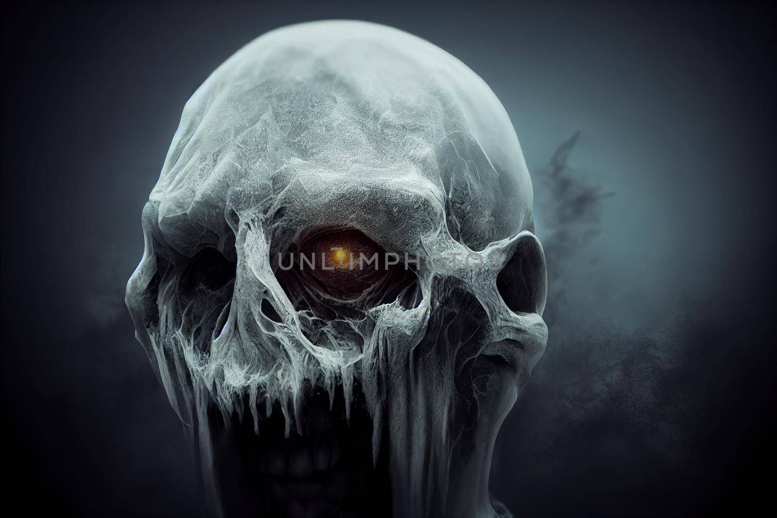Image of human skull halloween spooky style. High quality 3d illustration