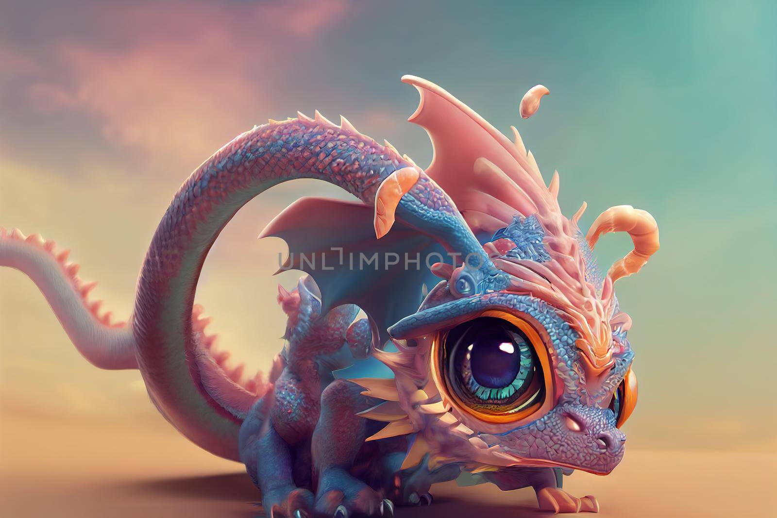 fantasy baby dragon. High quality 3d illustration