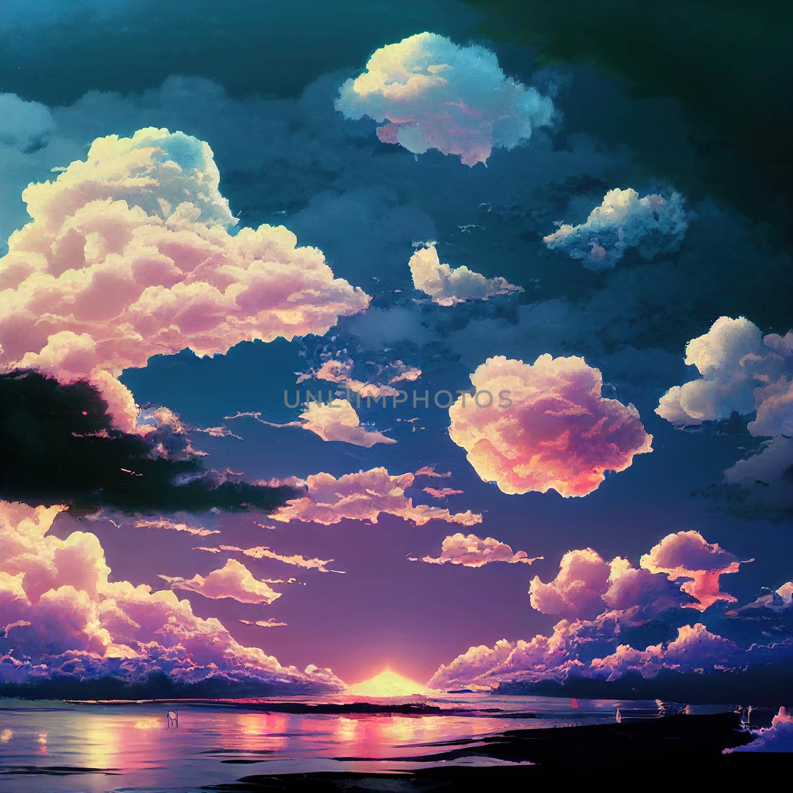 anime evening clouds 3. High quality 3d illustration