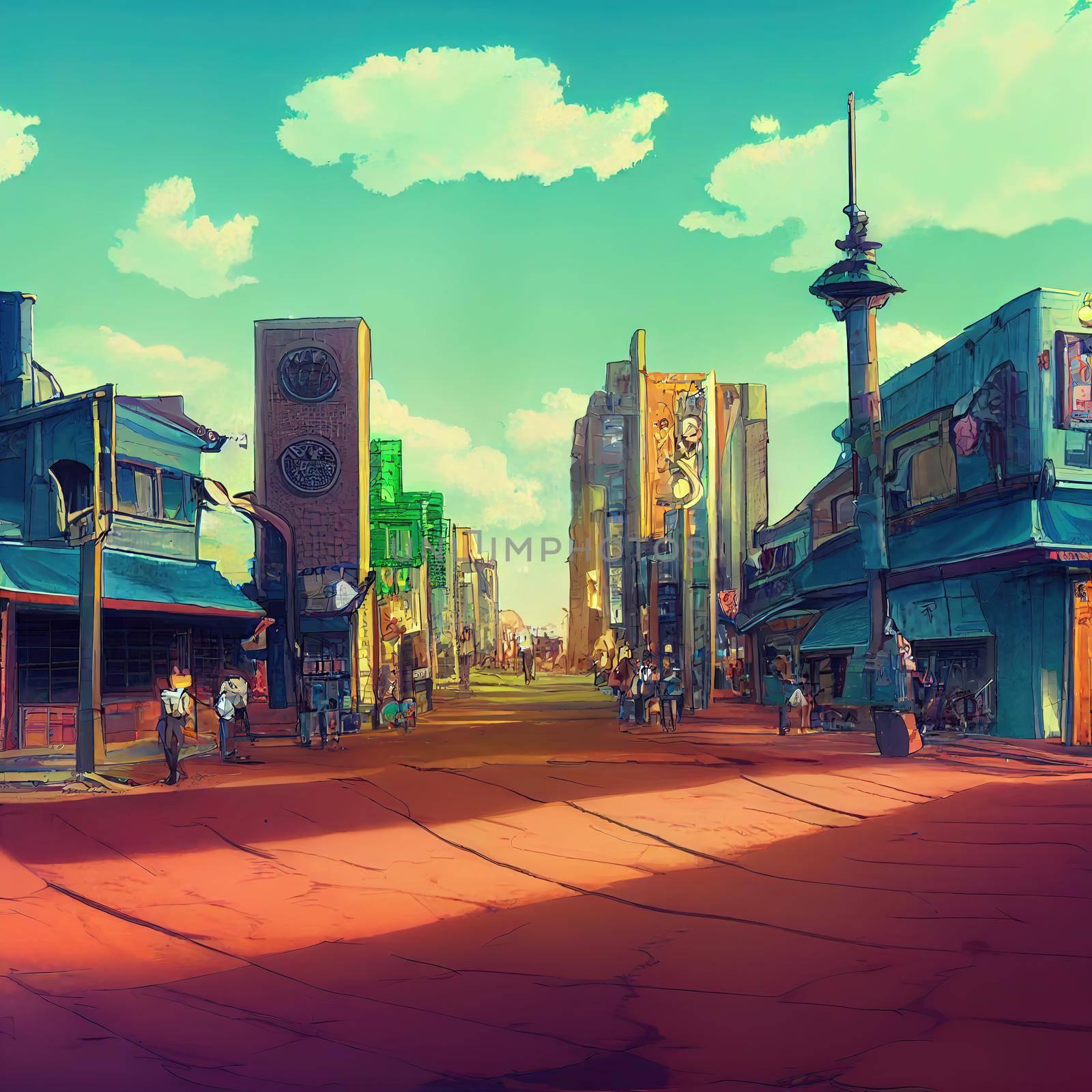 anime style empty city street by 2ragon