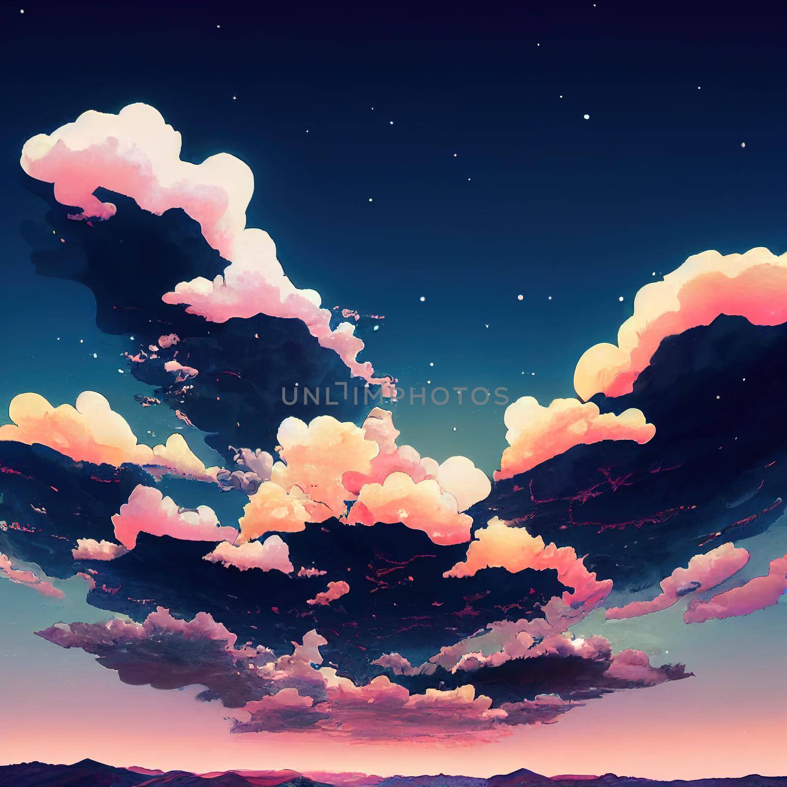 anime evening clouds 6. High quality 3d illustration