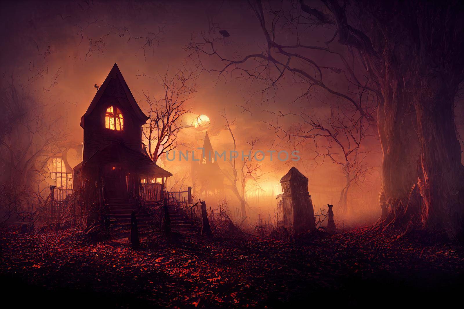 scary homes in night. High quality 3d illustration