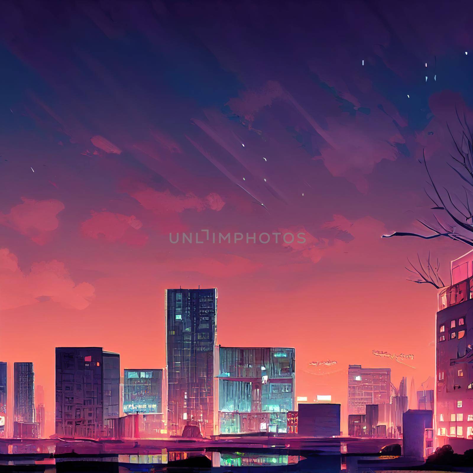 anime style city . High quality 3d illustration