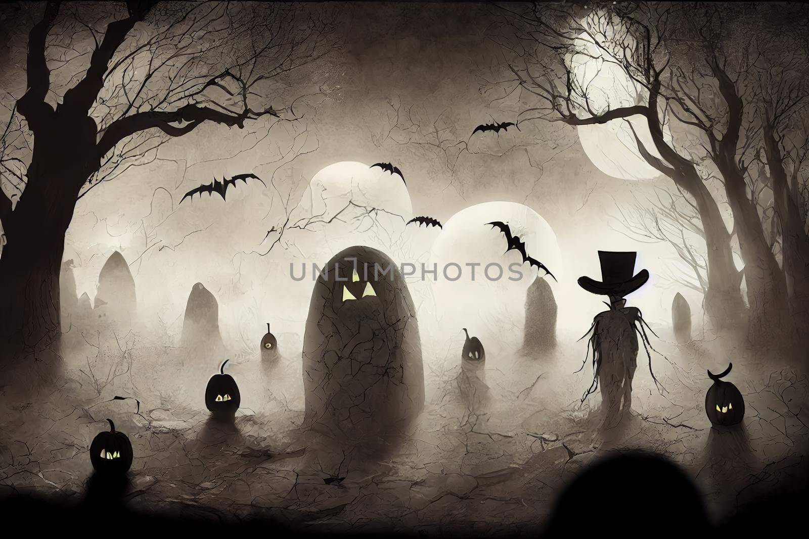 black and white grunge halloween illustration. High quality 3d illustration