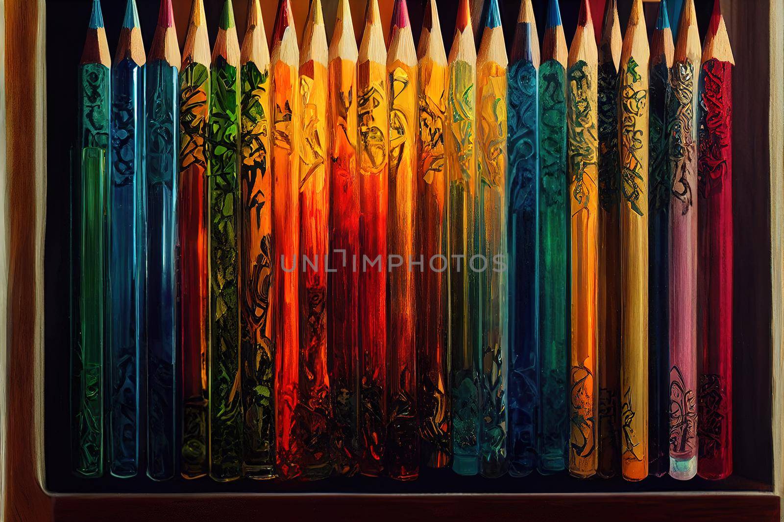 coloured pencils made of glass. High quality 3d illustration
