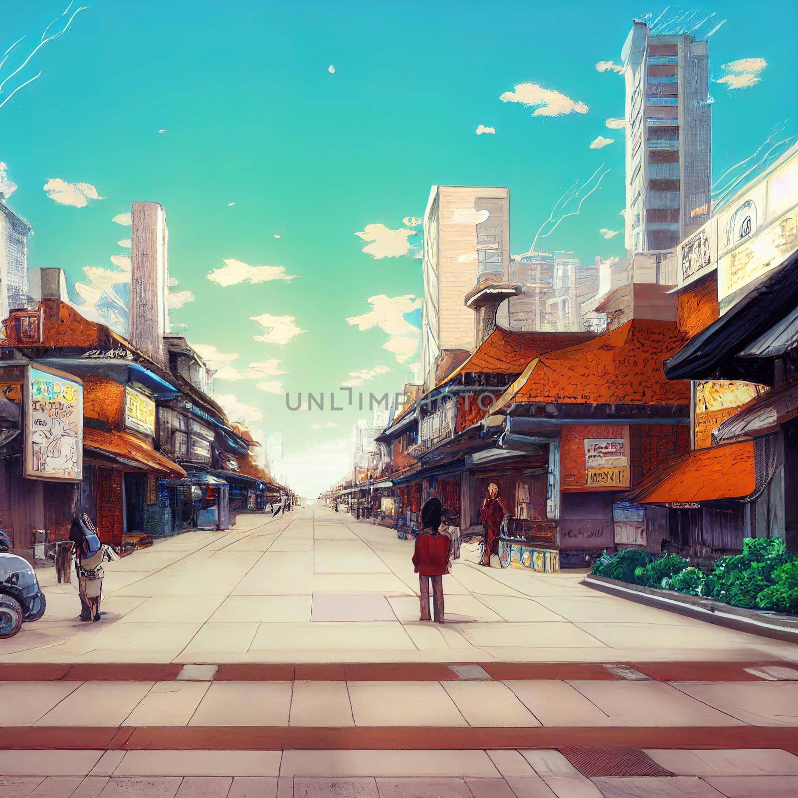 anime style city with peoples by 2ragon