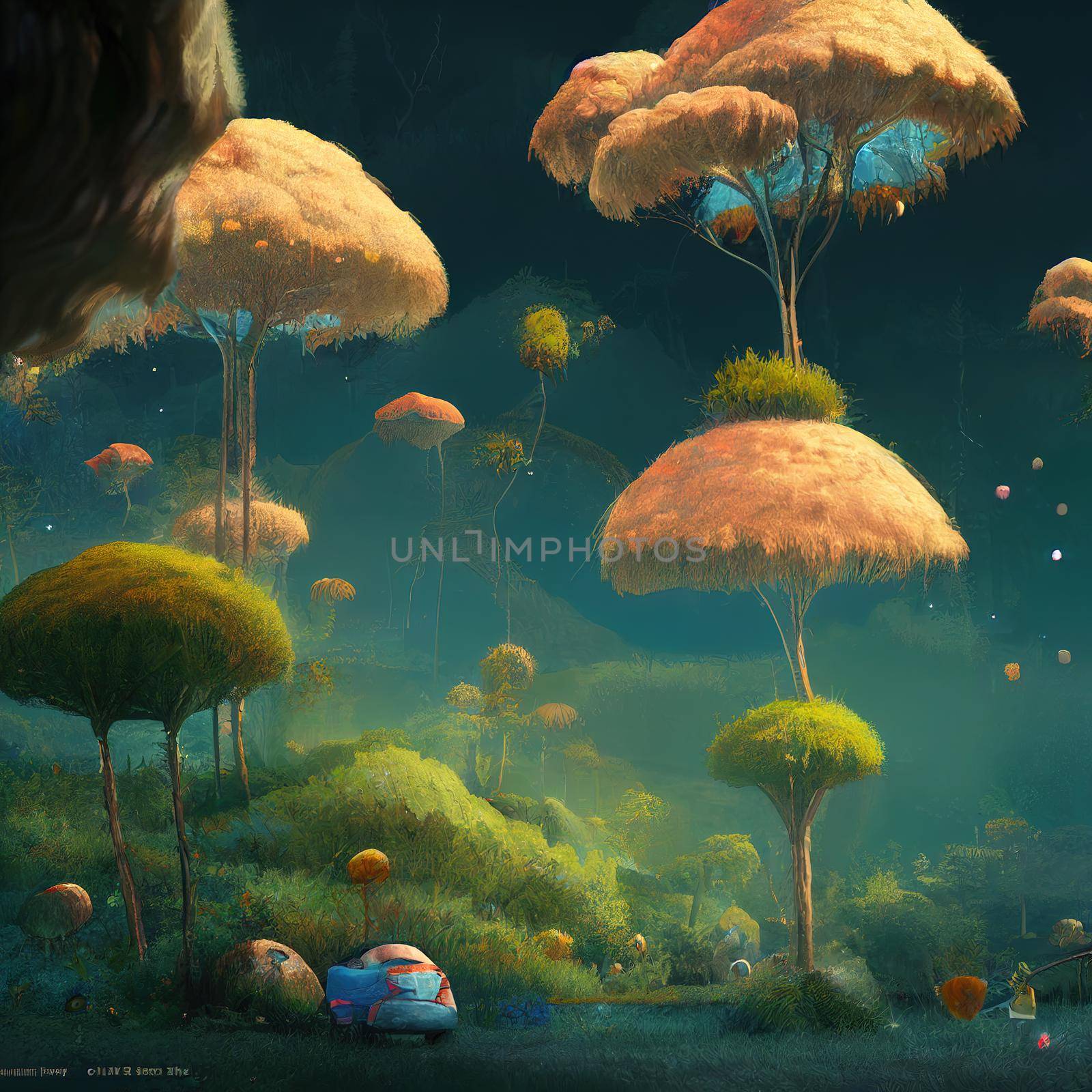 image painting of abstract forest. High quality 3d illustration