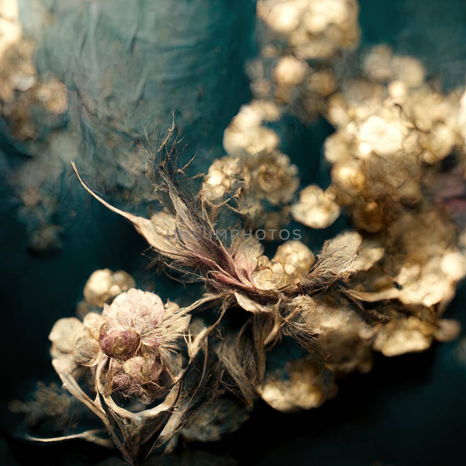 Abstract metallic bouquet in grungy textures with cinematic lighting by 2ragon