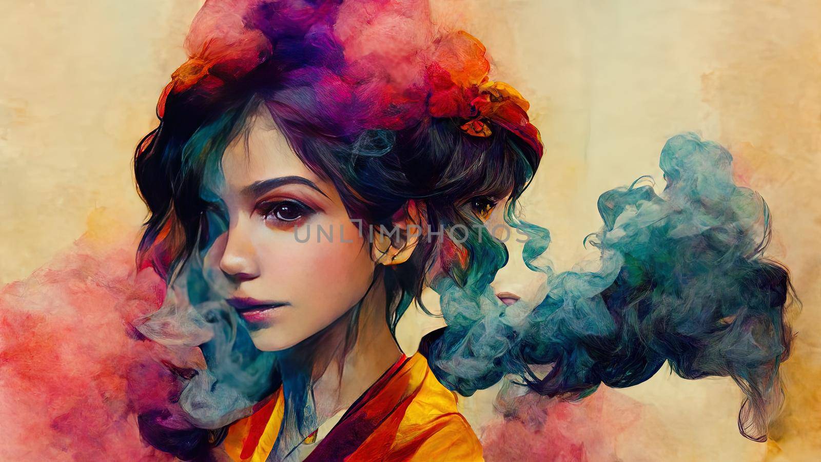 portrait of the beautiful girl in colorful smoke by 2ragon