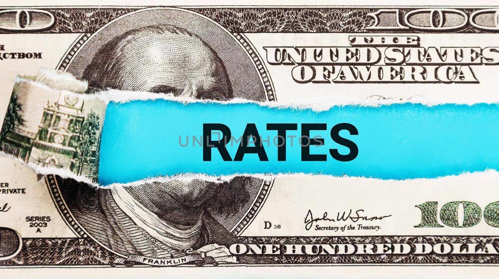 The word rates on dollar usa background. Financial concept.