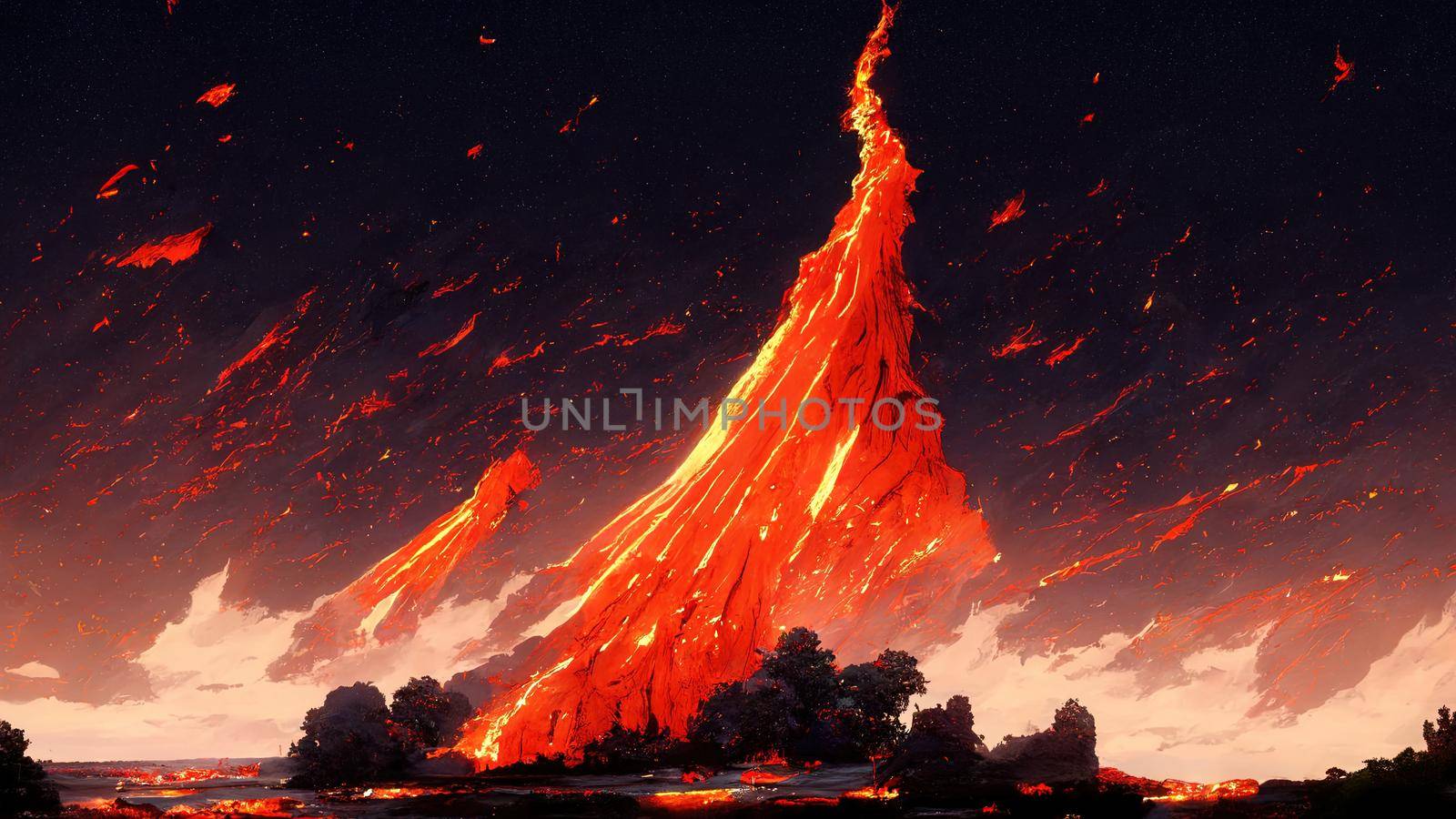 lava fires anime style. High quality illustration