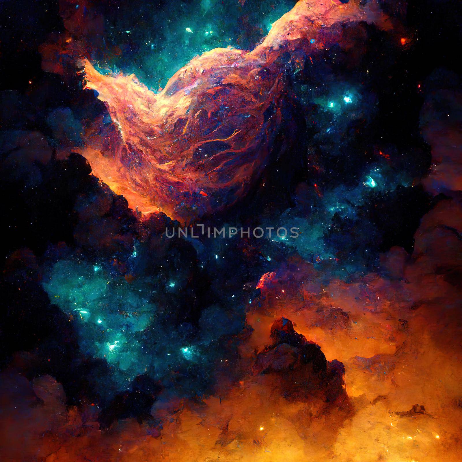 Space and glowing nebula background. High quality 3d illustration