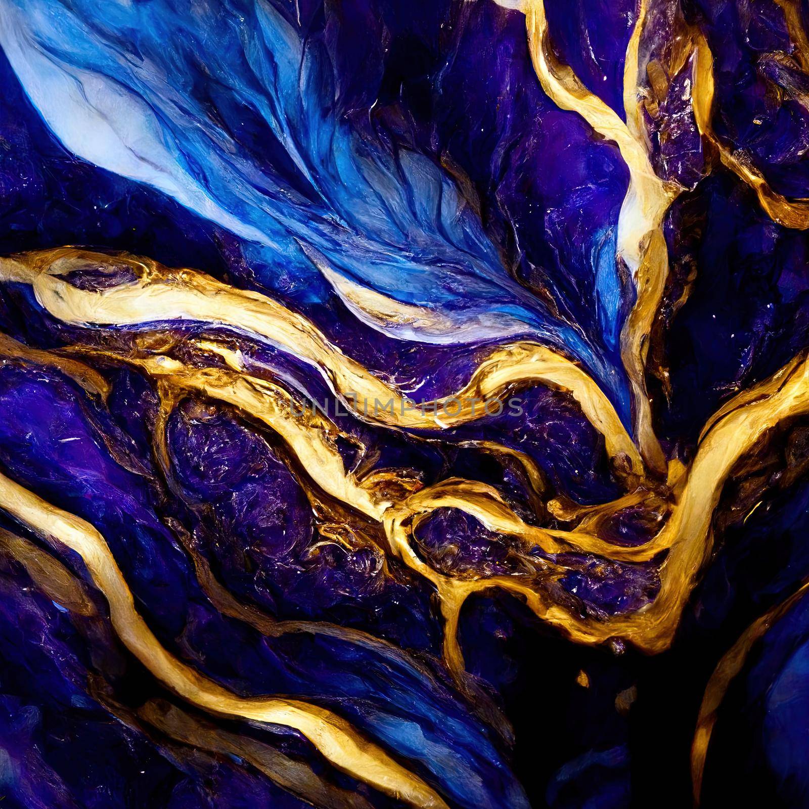Luxury abstract fluid art painting mixture of blue and purple paints by 2ragon