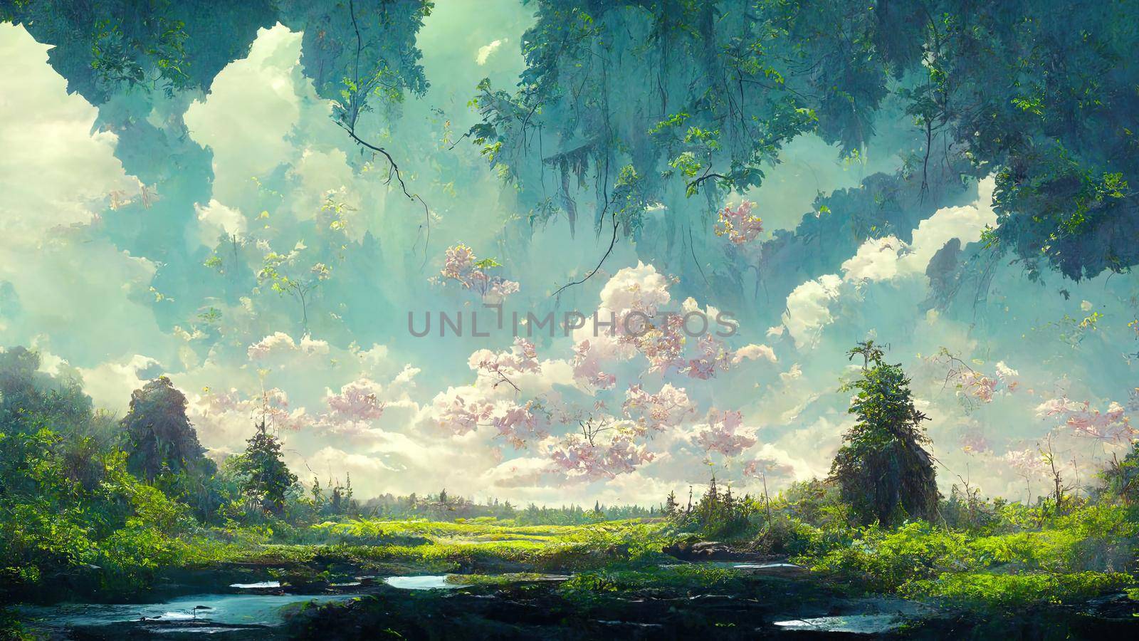 painted Anime Nature Environment. High quality illustration