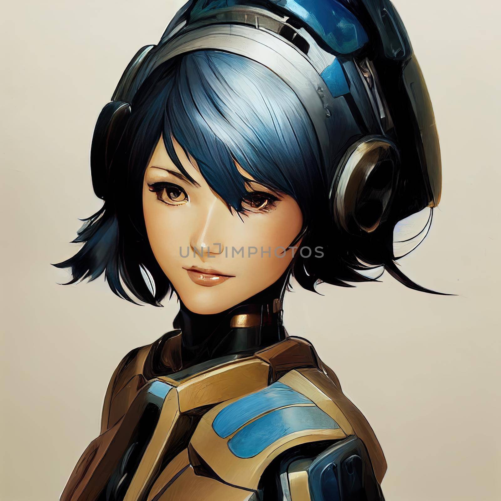 character design, beautiful woman with short brown and blue hair by 2ragon