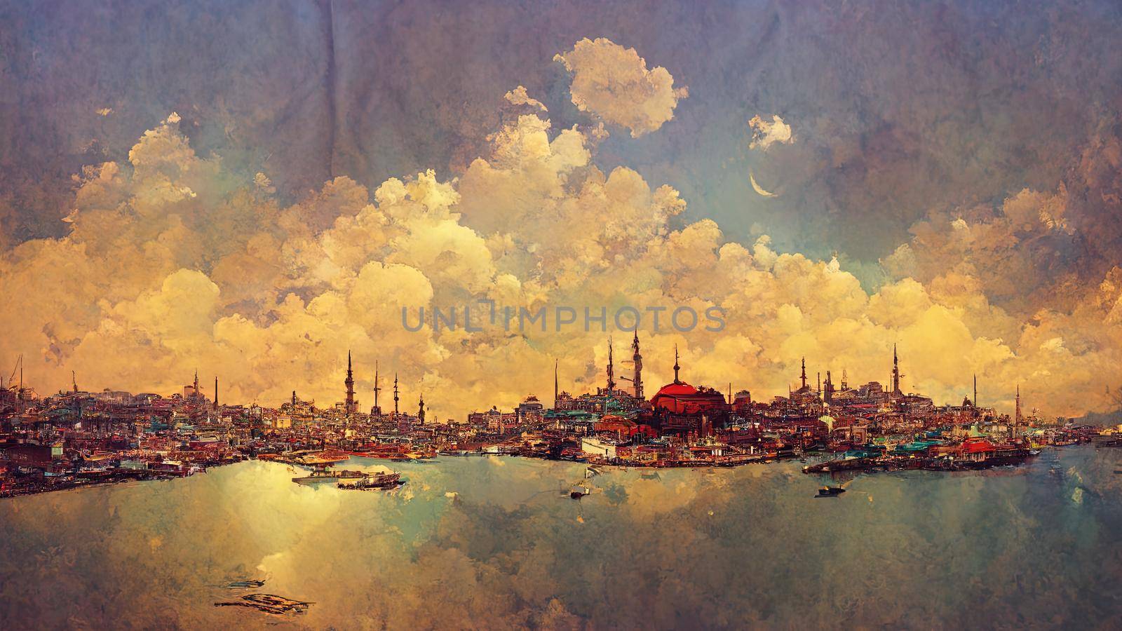 anime style istanbul fish eye top view in day time by 2ragon