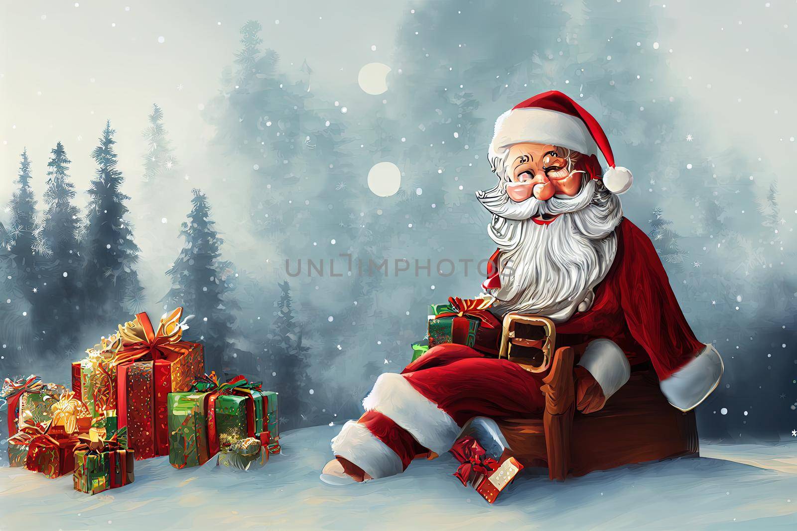 santa claus, realistic cartoon illustration by 2ragon