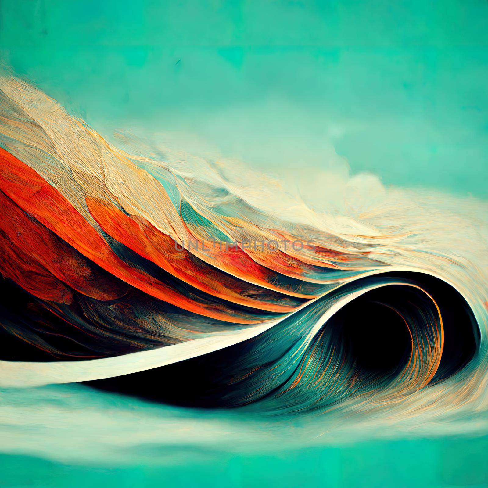curve paint with sea green and orange color. High quality 3d illustration