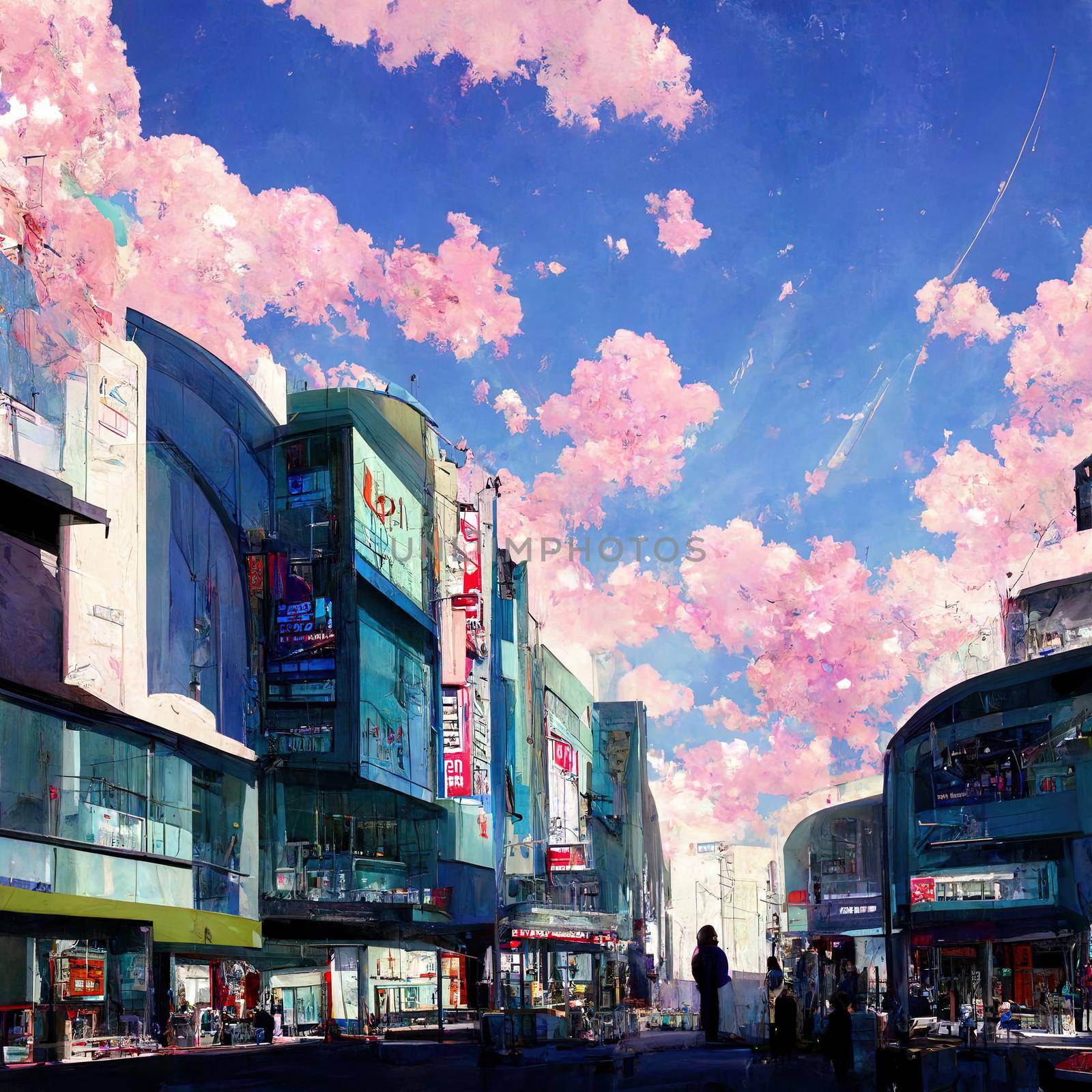 anime style Shibuya the shopping center in Daytime, empty street by 2ragon