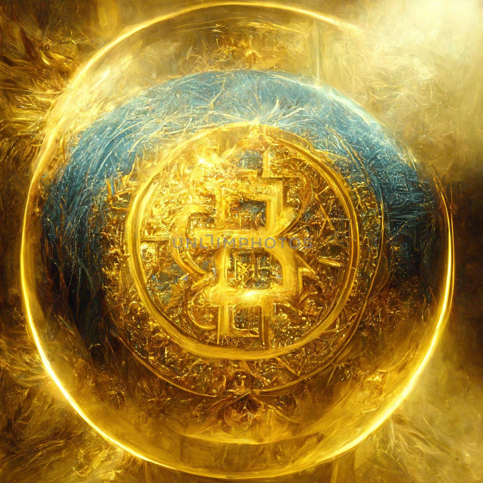 bitcoin with golden abstract details. High quality 3d illustration
