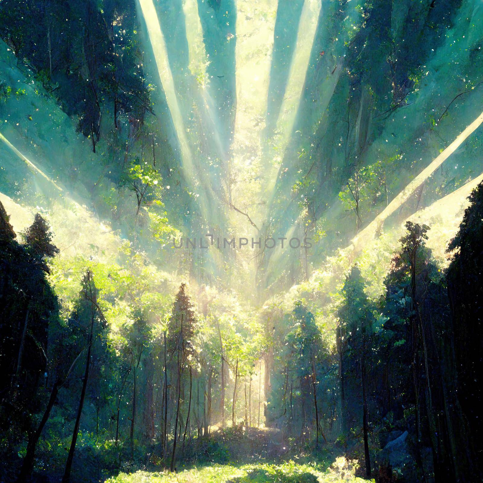 Light and forest - Day , Anime style, light rays by 2ragon
