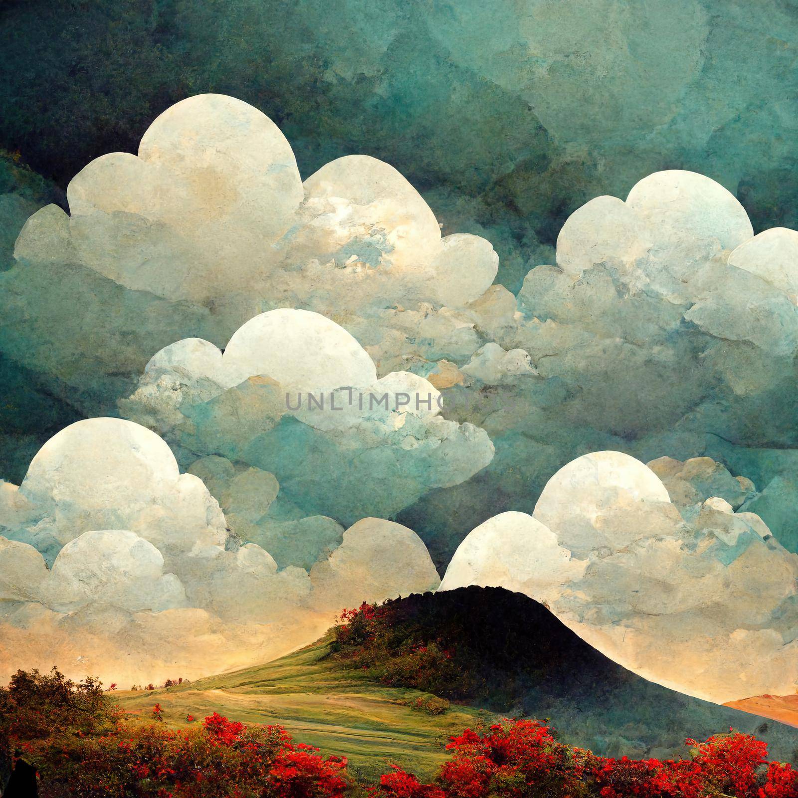 Dramatic Clouds Pattern on a Hill Anime Background Illustration Landscape. High quality illustration