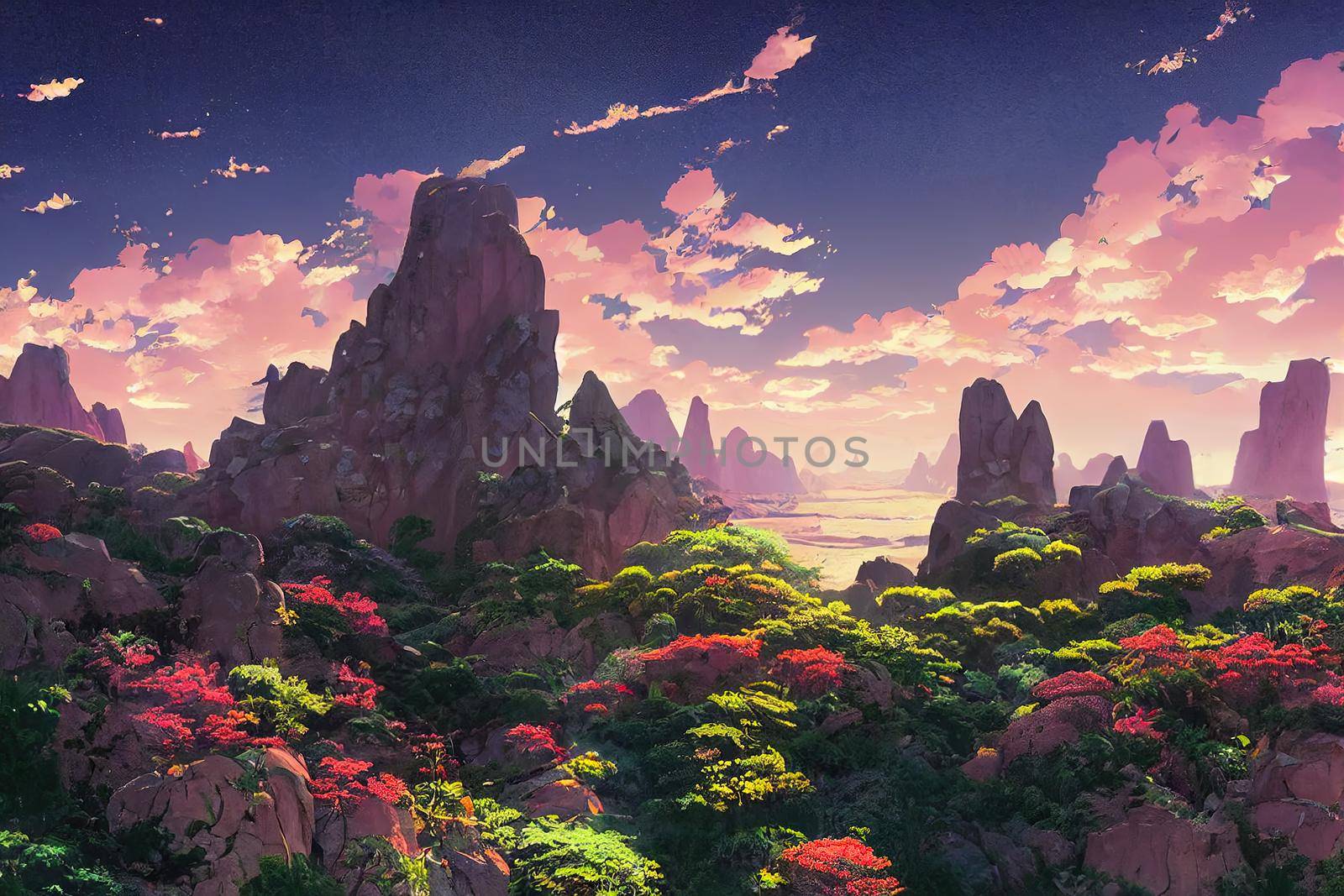 anime forest with anime style colors. High quality illustration