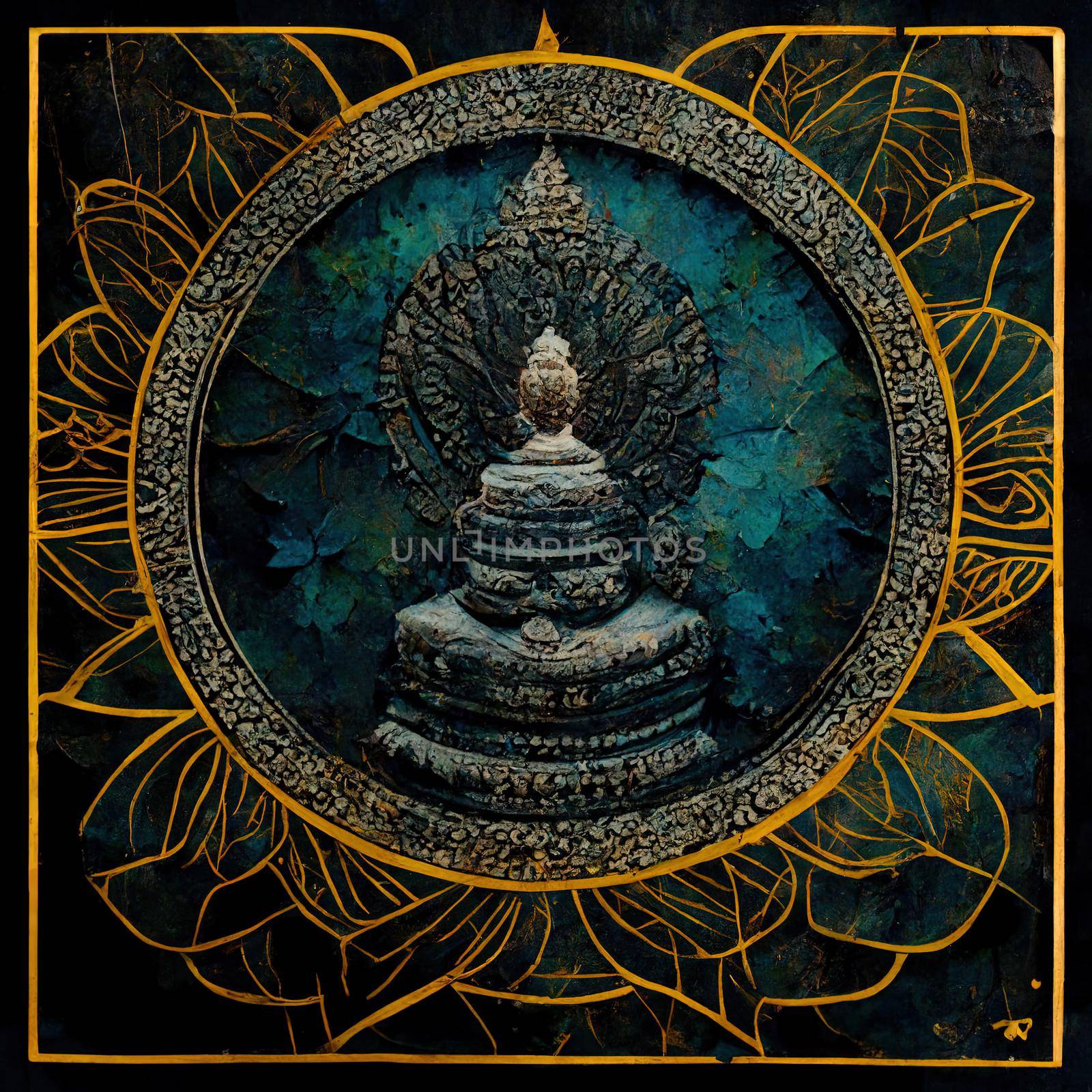 Ancient Buddha mandala with textured and grunge painted overlays by 2ragon