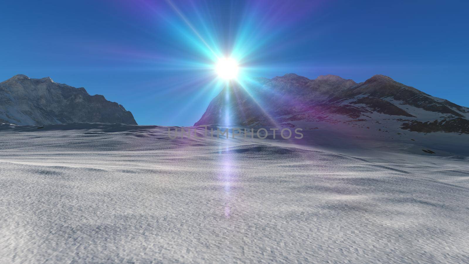 mountain snow sun ray illustration by alex_nako