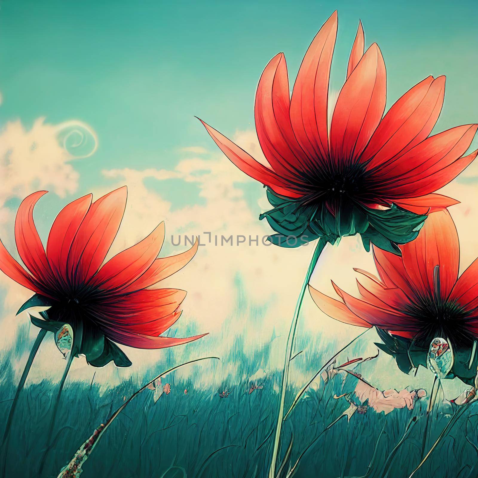 flowers anime style. High quality 3d illustration