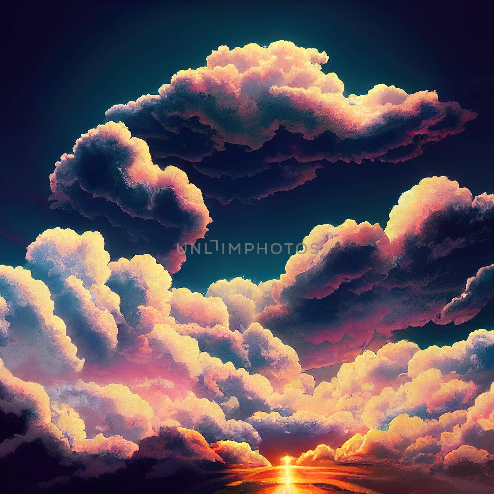 anime evening clouds. High quality 3d illustration