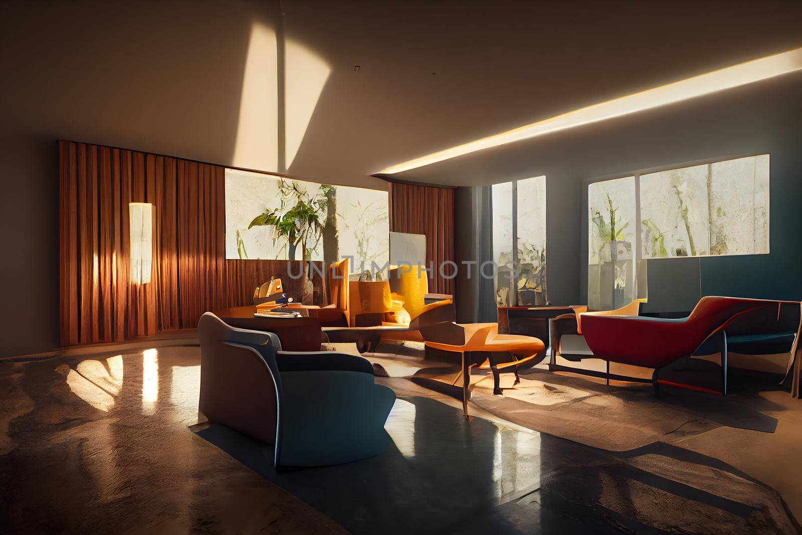 mid century modern style interior, neural network generated picture by z1b