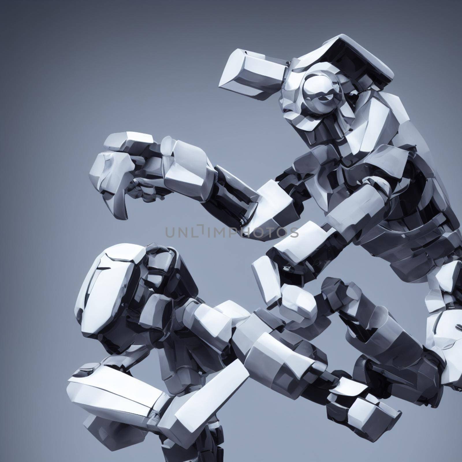 Square robot head takes out its brain with the hand