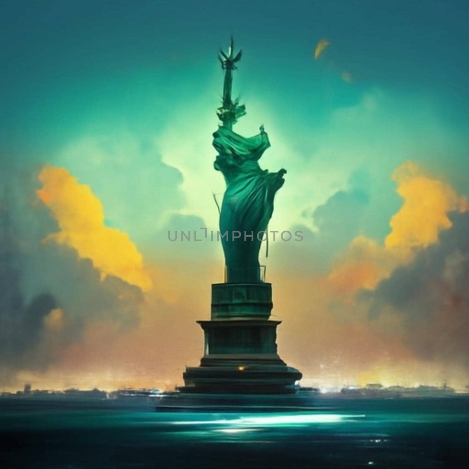 USA inscription and statue of the liberty