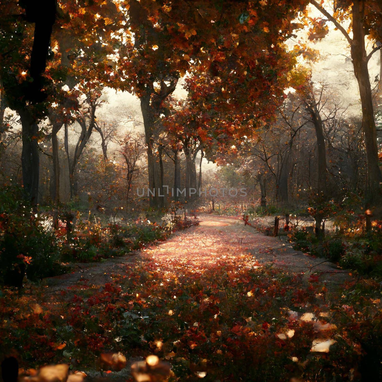 Photorealistic image of an autumn park with falling leaves by NeuroSky