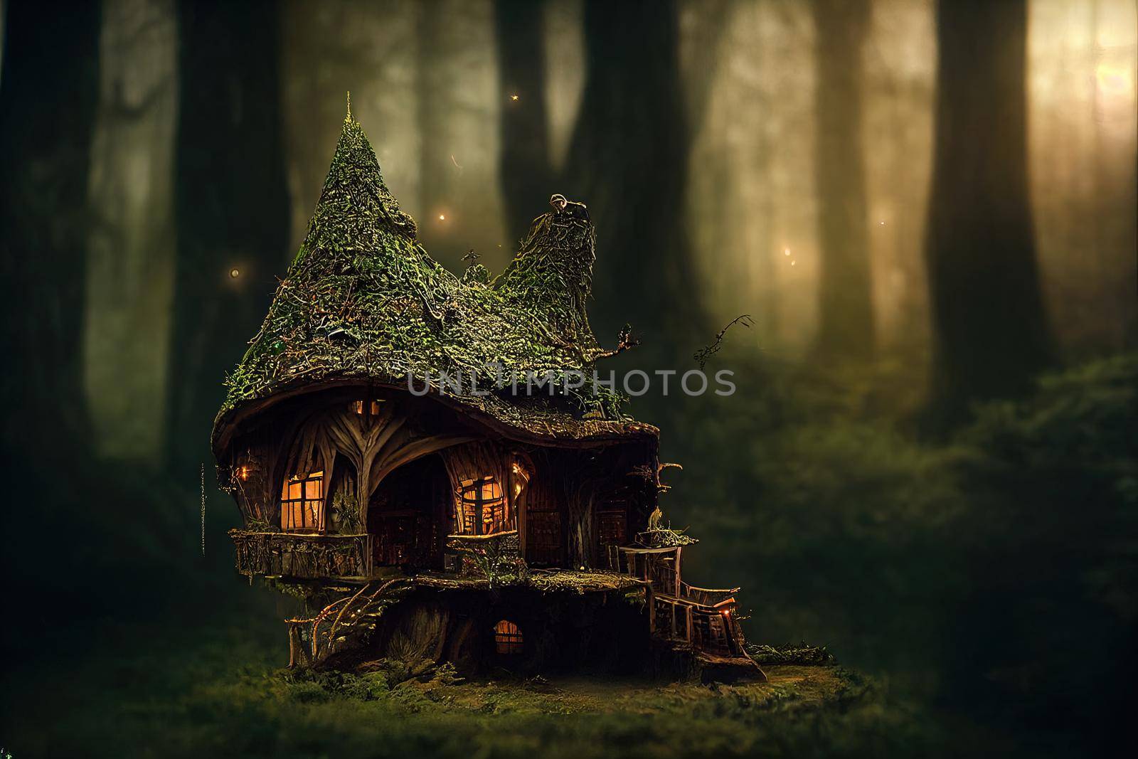 elf house in the forest. High quality illustration