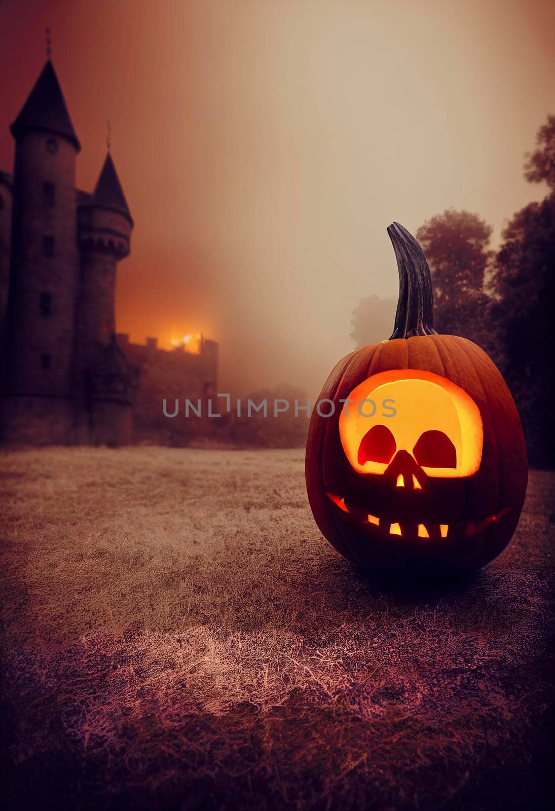 Pumpkins In Graveyard In The Spooky Night - Halloween Backdrop. by jbruiz78
