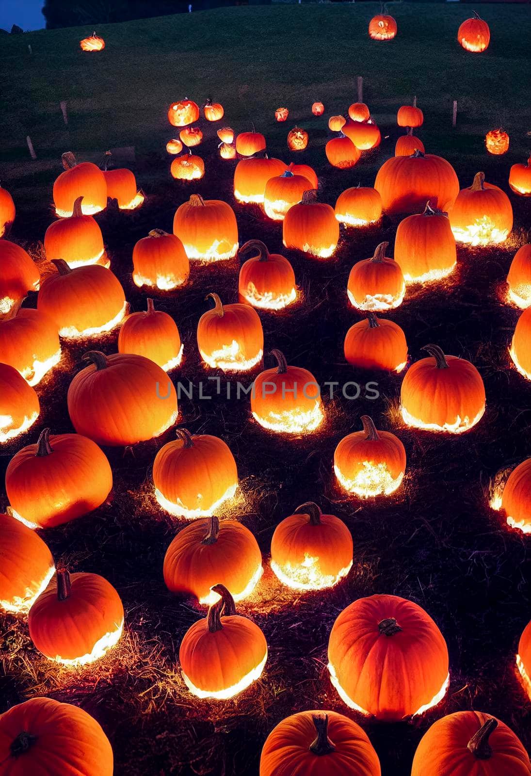 Pumpkins In Graveyard In The Spooky Night - Halloween Backdrop. by jbruiz78