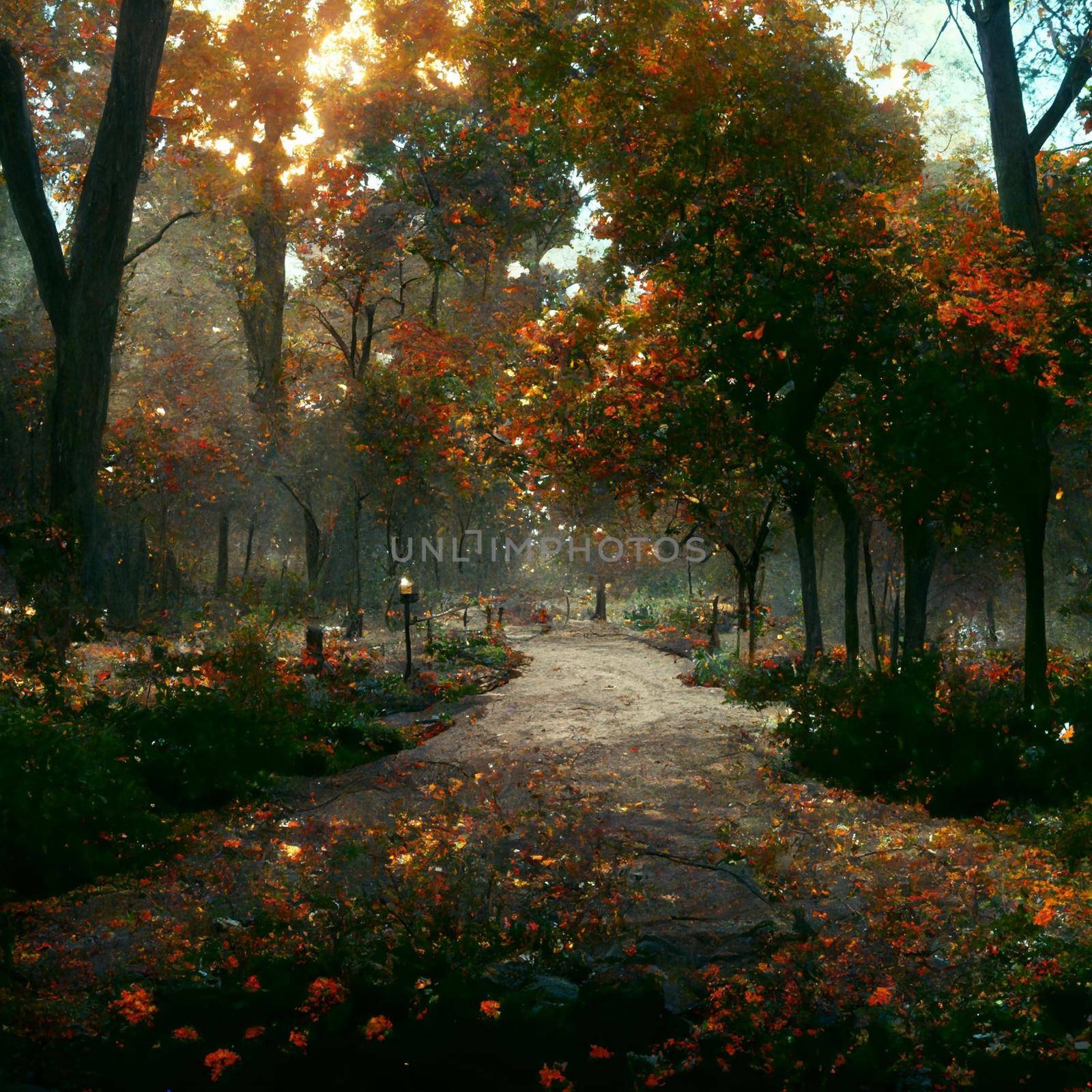 Photorealistic image of an autumn park with falling leaves by NeuroSky