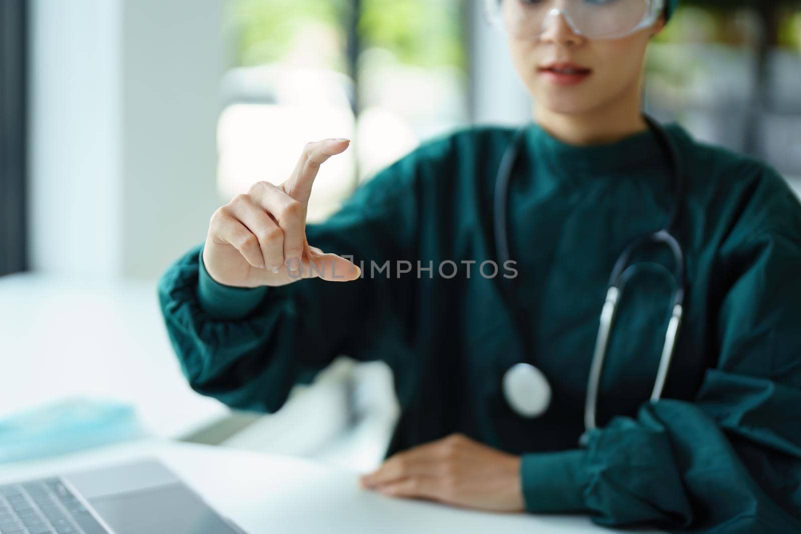 Asian healer showing gestures, describing body structure patterns. by Manastrong