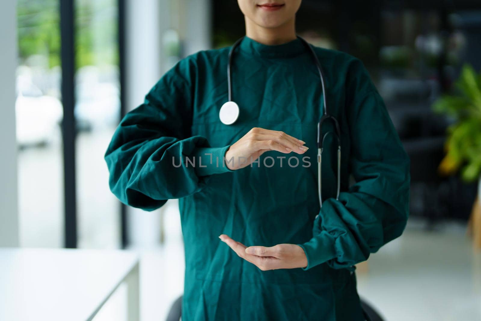 Asian healer showing gestures, describing body structure patterns. by Manastrong